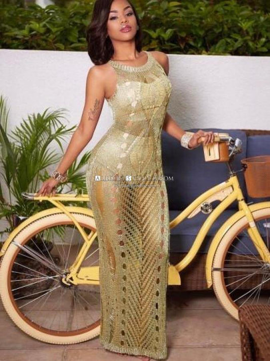 Knitted Hollow Womens Sexy Dress Golden / S Dresses
