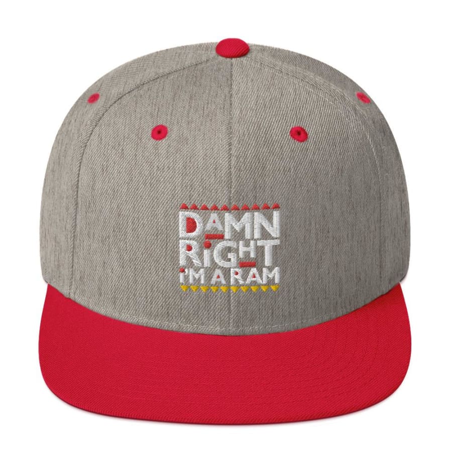 Ram Snapback Hat Heather Grey/ Red