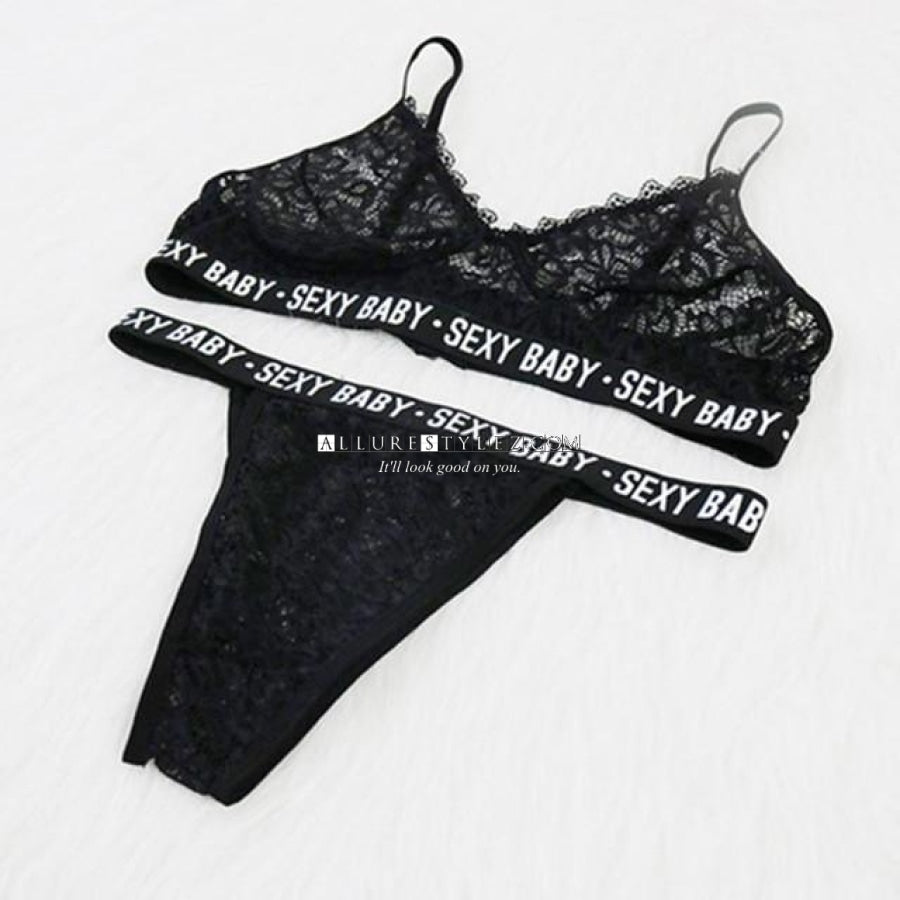 Sexy Bra Set Sexy Baby Letters Black / M China