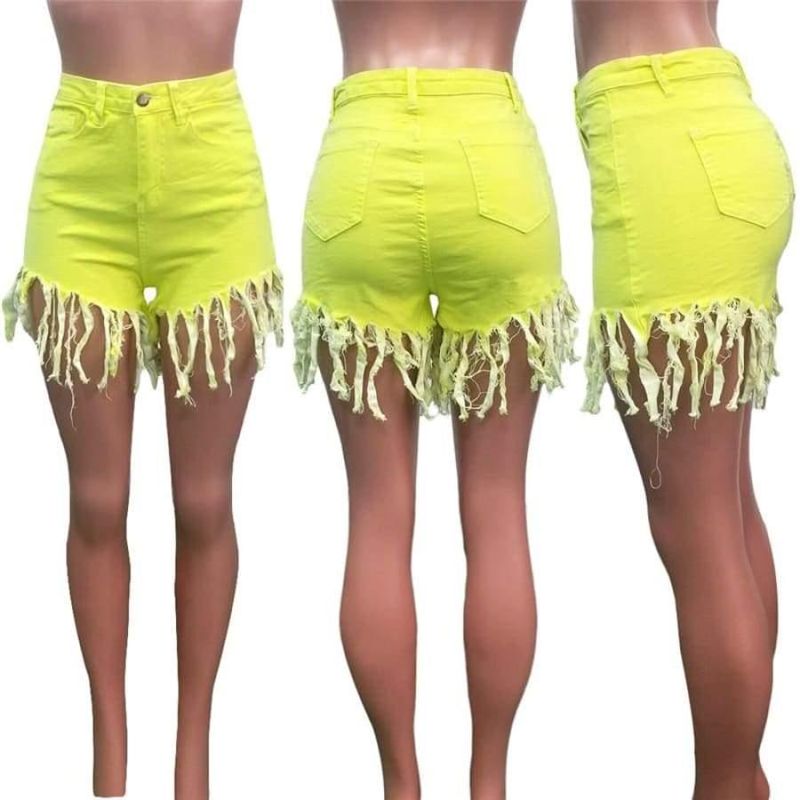 Fringed Sanded Denim Shorts Plus Size S-3Xl