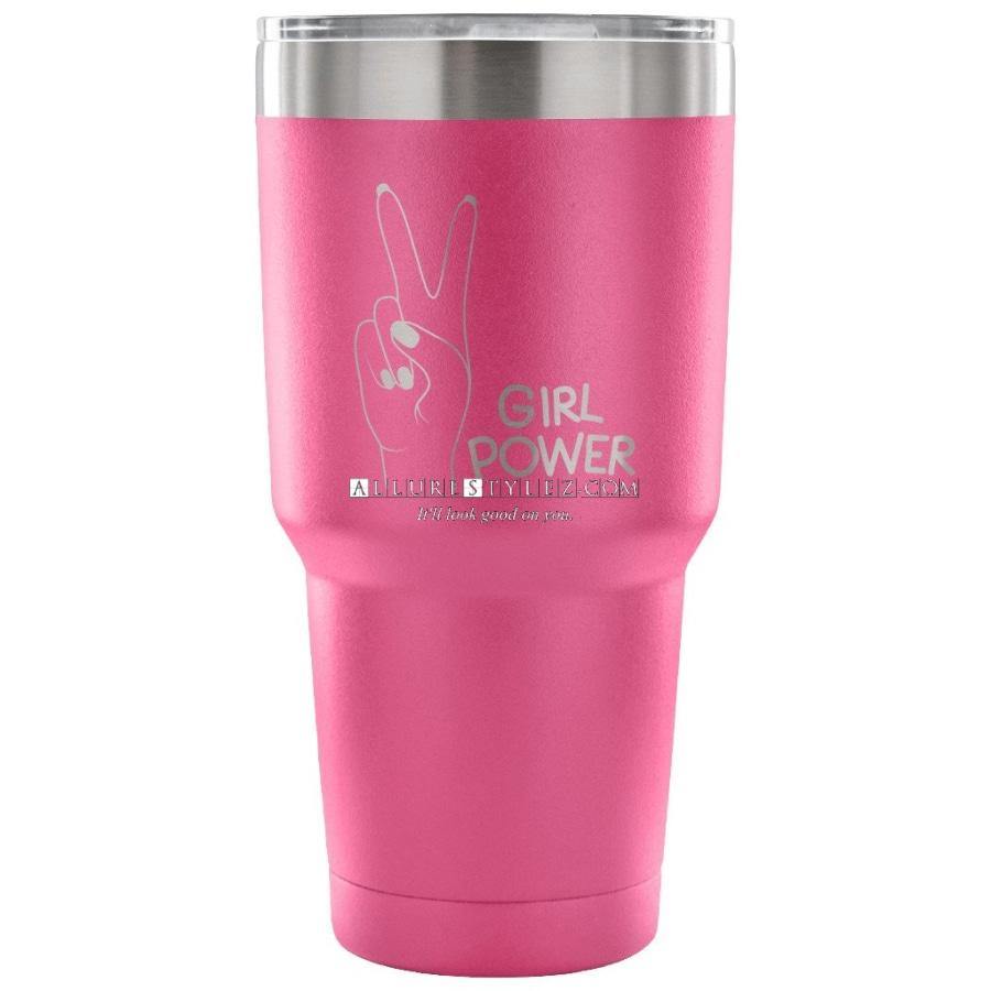 Girl Power 30 Oz Tumbler - Travel Cup Coffee Mug Pink