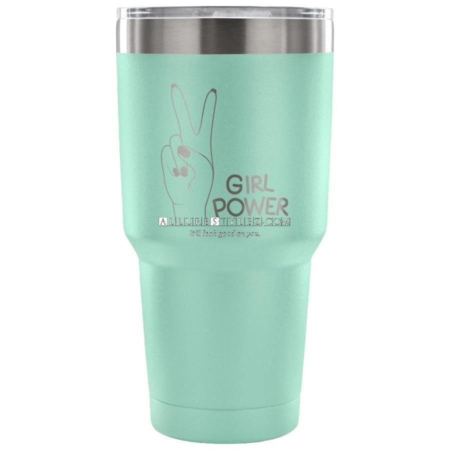 Girl Power 30 Oz Tumbler - Travel Cup Coffee Mug Teal