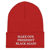 Make Our President Black Cuffed Beanie Red