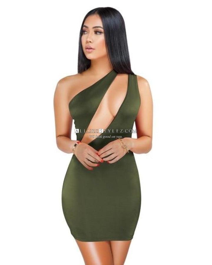 One Shoulder Bodycon Dress Army Green Dress / S China