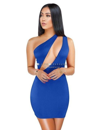 One Shoulder Bodycon Dress Blue Dress / S China